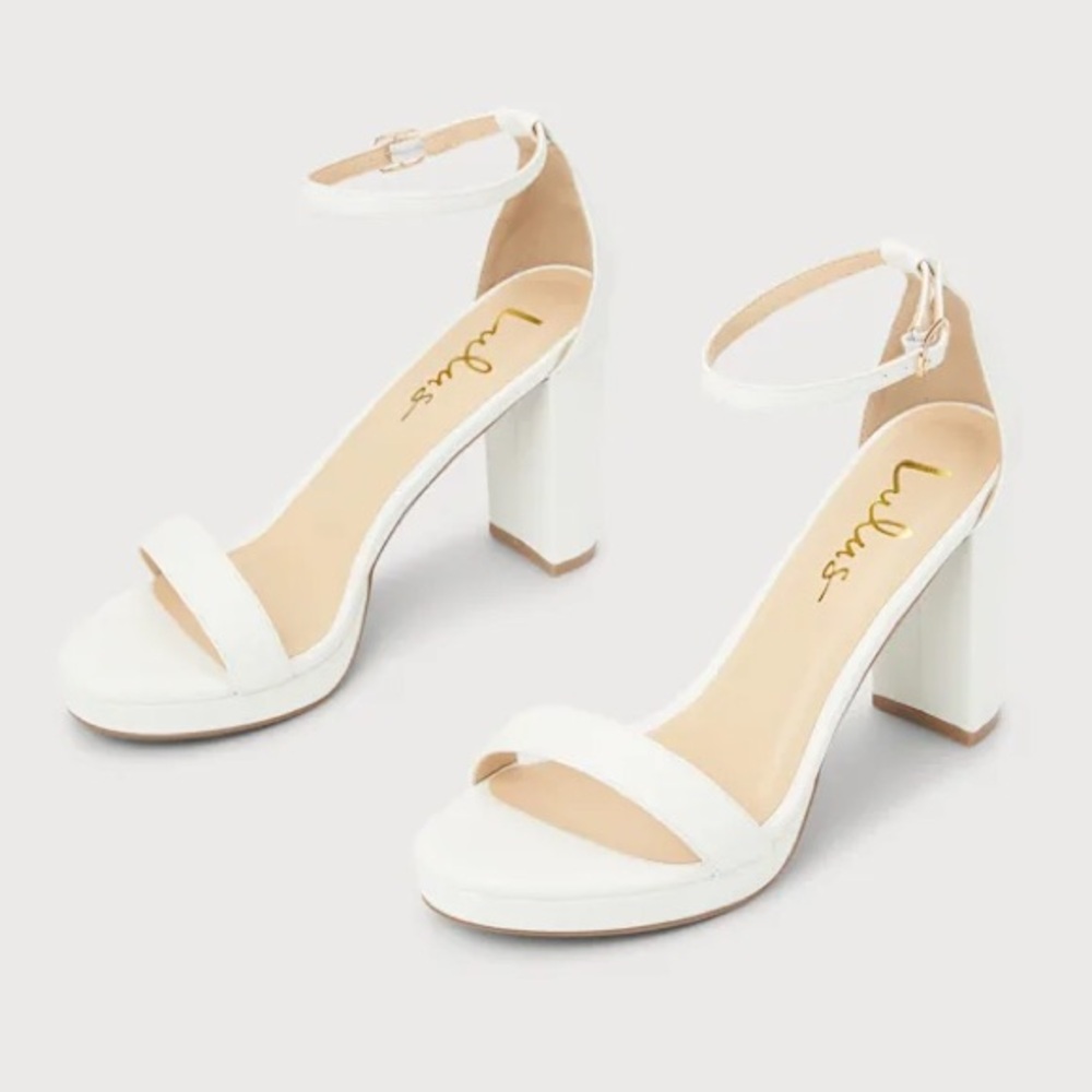 Lulus Kinsella White Platform Ankle Strap High Heels - Size 7.5 - Picture 2 of 8